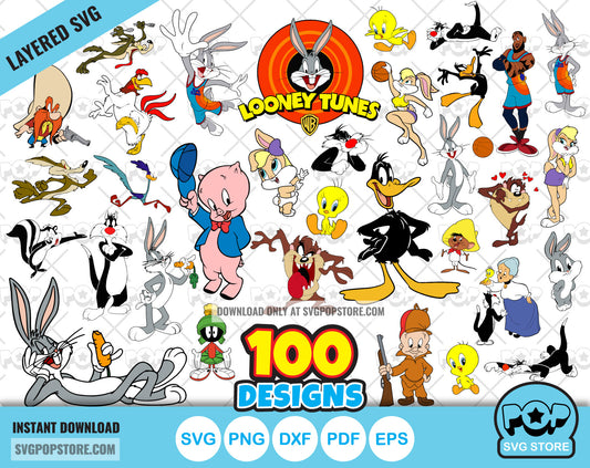 Looney Tunes 100 cliparts bundle, Bugs Bunny SVG cut files for Cricut / Silhouette, PNG, DXF N1