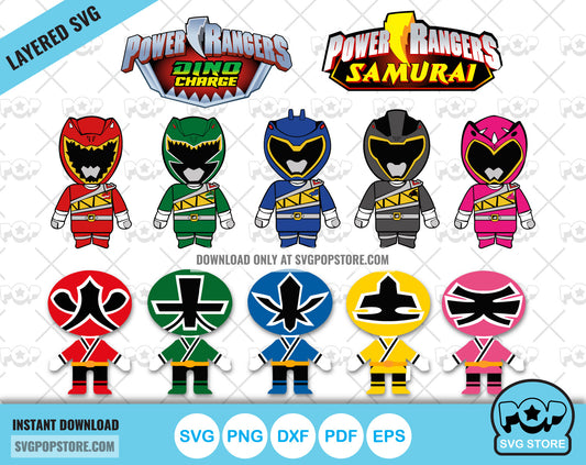 Chibi Power Rangers clipart - Samurai + Dino Charge Set, SVG cut files for Cricut / Silhouette, PNG  N1