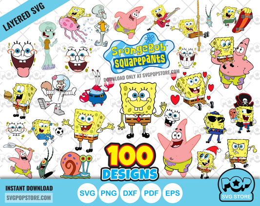 Spongebob Squarepants 100 cliparts bundle, SpongeBob svg cut files for Cricut / Silhouette, Spongebob png N1