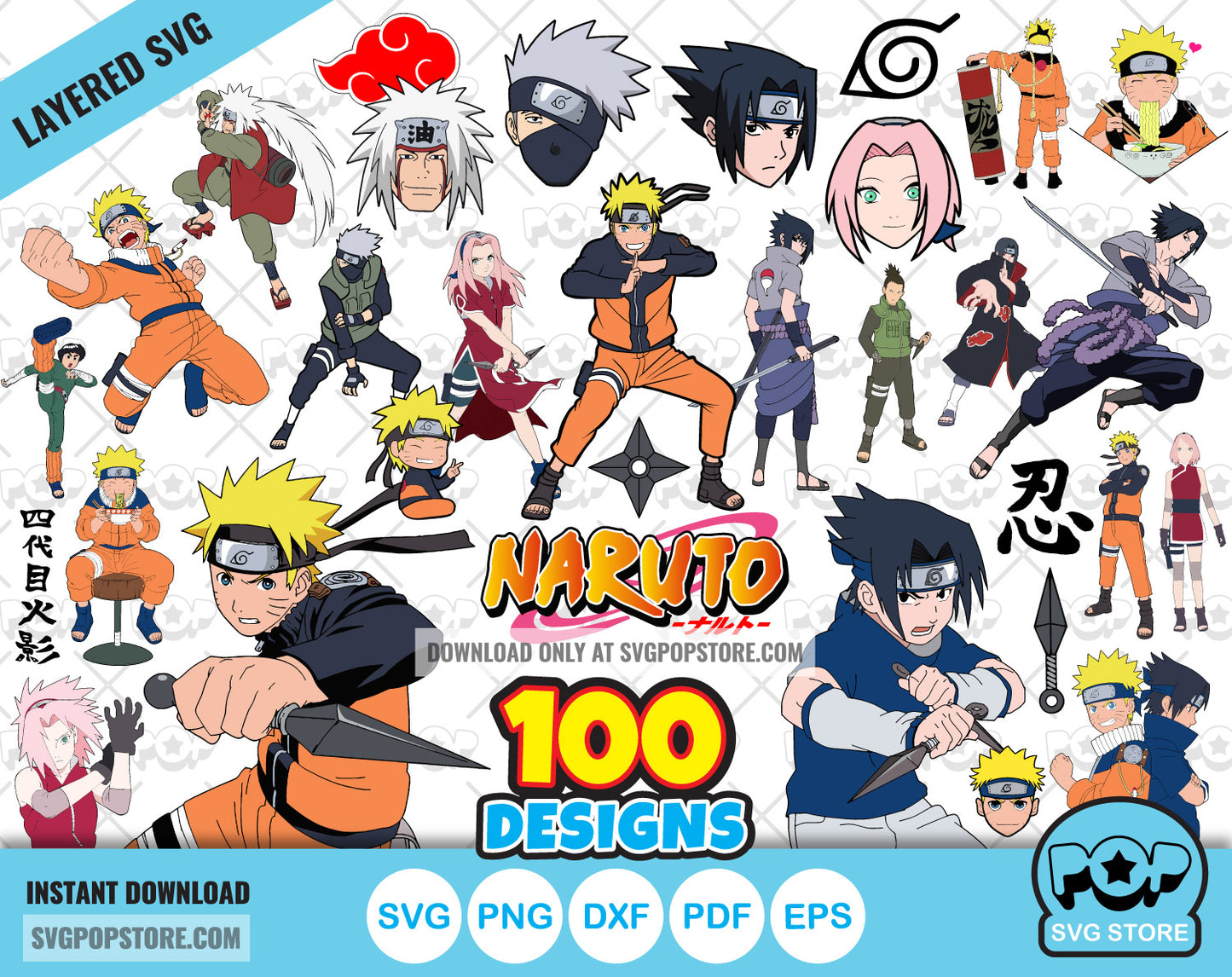 Naruto 100 Cliparts Bundle, Naruto SVG cut files for Cricut / Silhouette, SVG, PNG, DXF  N1