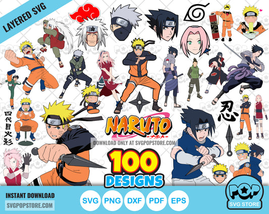 Naruto 100 Cliparts Bundle, Naruto SVG cut files for Cricut / Silhouette, SVG, PNG, DXF  N1