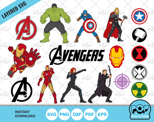 Avengers clipart bundle, Marvel SVG cut files for Cricut / Silhouette, PNG, DXF, instant download