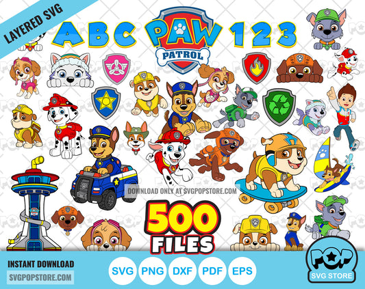 Paw Patrol Big Bundle 500 clipart files, svg cut files for Cricut / Silhouette, Paw Patrol png files N1