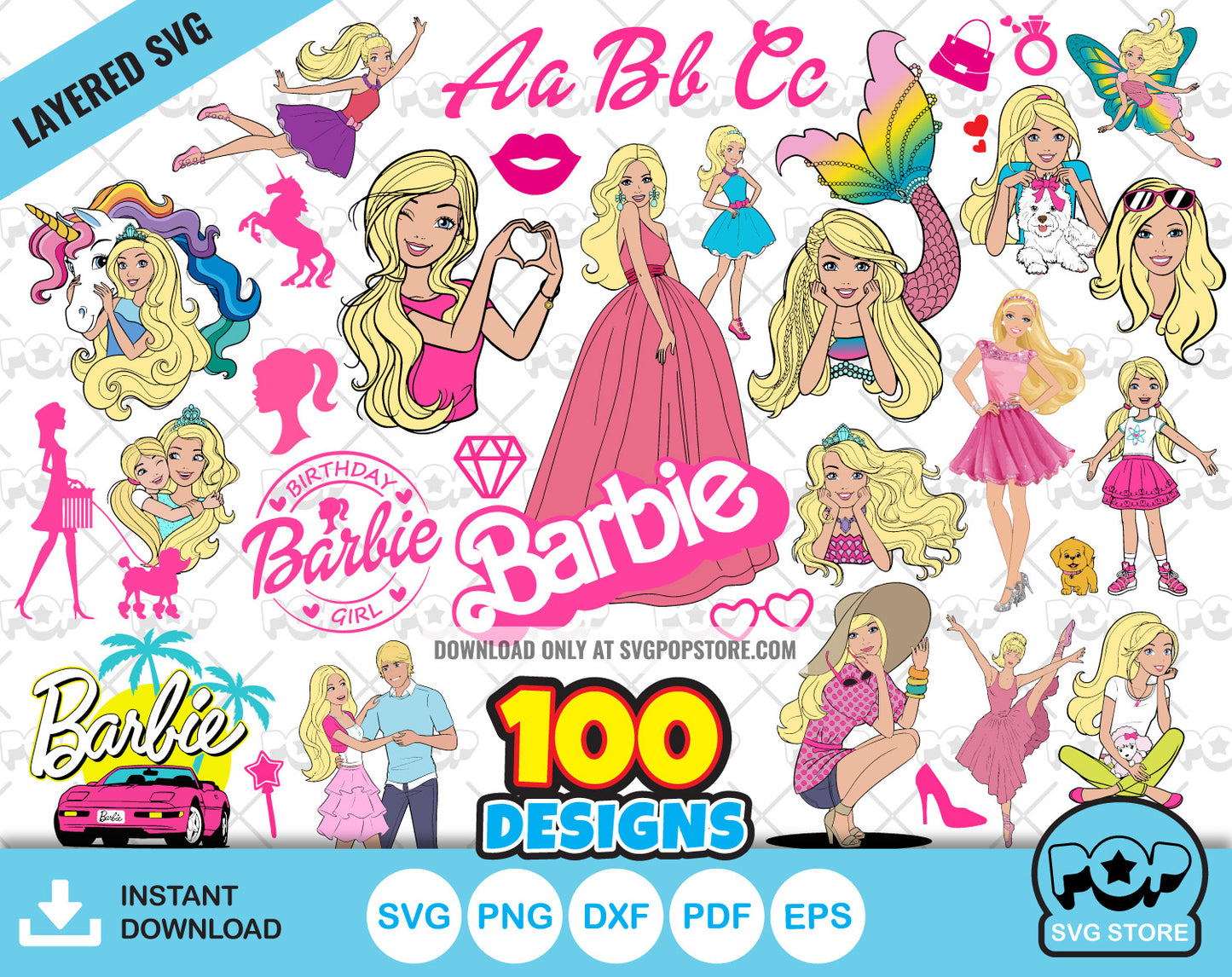 Barbie 100 cliparts bundle + alphabet, Barbie svg cut files for Cricut / Silhouette, Barbie PNG  N1
