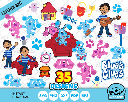 Blue's Clues SVG clipart bundle, Blues Clues SVG cutting files for cricut silhouette, SVG, PNG, DXF, Instant Download