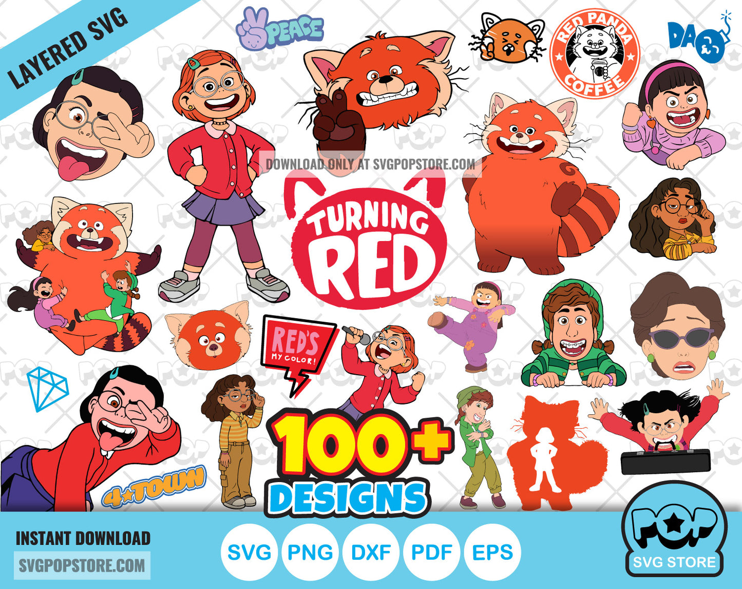 Turning Red 100+ cliparts bundle, Mei Lee SVG cutting files for Cricut / Silhouette, SVG, PNG, DXF, instant download