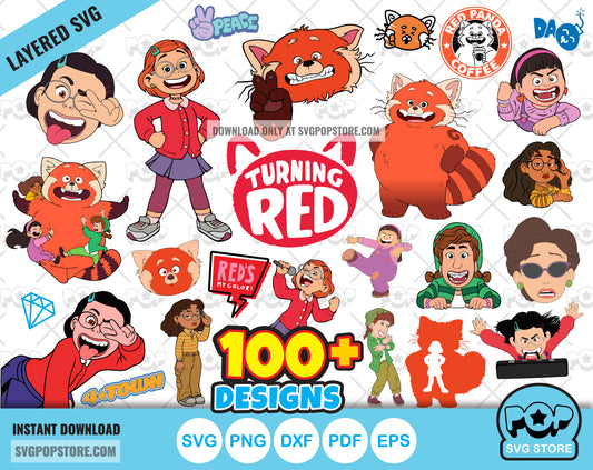 Turning Red 100+ cliparts bundle, Mei Lee SVG cutting files for Cricut / Silhouette, SVG, PNG, DXF, instant download