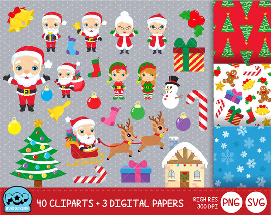 Cute Christmas clipart set, Digital clip art for decoration, scrapbooking, PNG, SVG, instant download