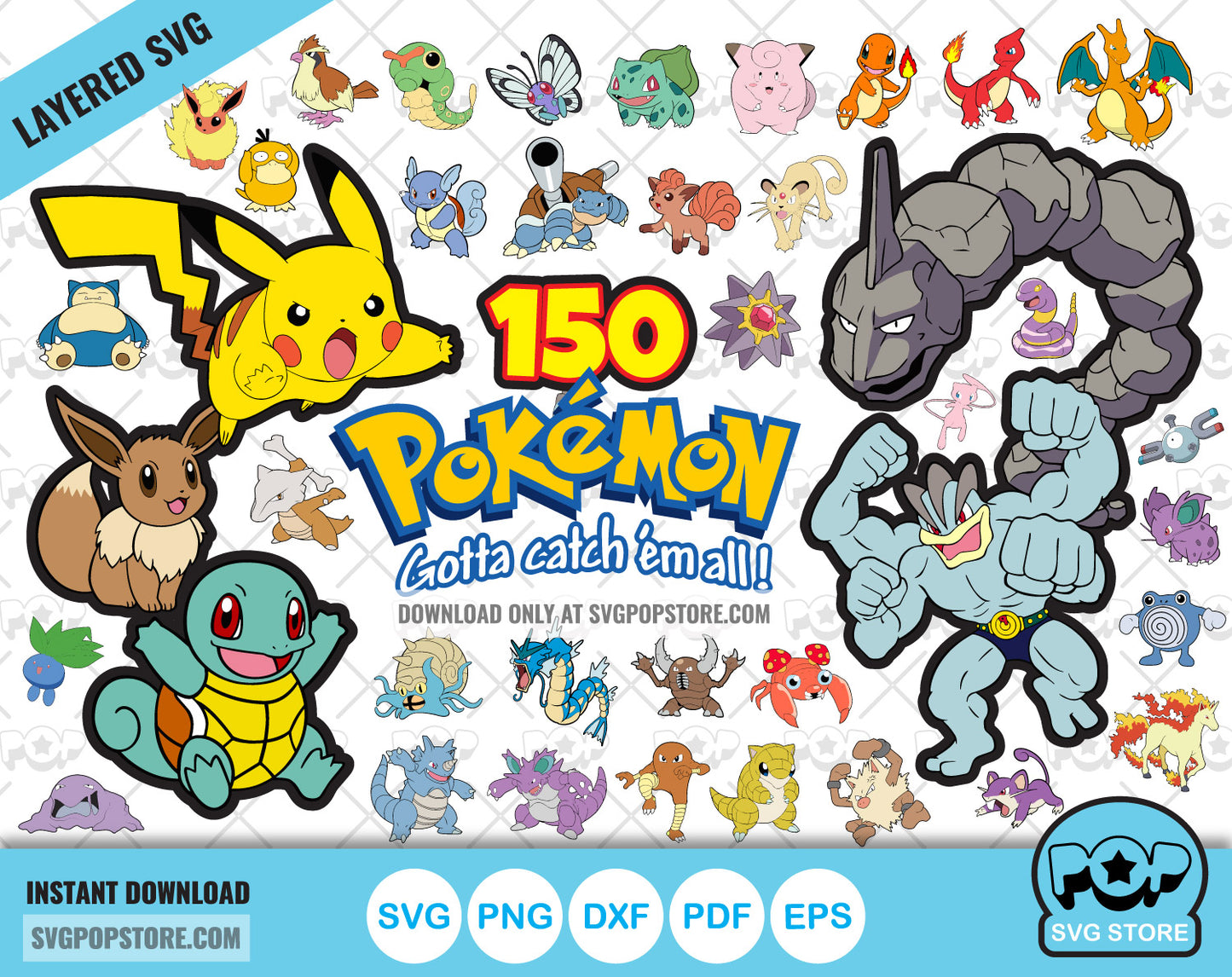 Pokemon 150 cliparts bundle, SVG cut files for Cricut / Silhouette, PNG, DXF, instant download
