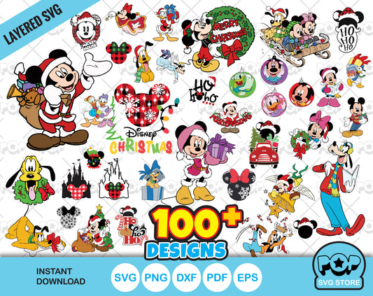 Disney Christmas 100+ cliparts bundle, Mickey and Friends Christmas cliparts, SVG cut files for cricut silhouette, SVG, PNG, DXF, instant download