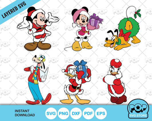 Disney Christmas clipart bundle, Mickey and Friends Christmas cliparts, SVG cut files for cricut silhouette, SVG, PNG, DXF, instant download