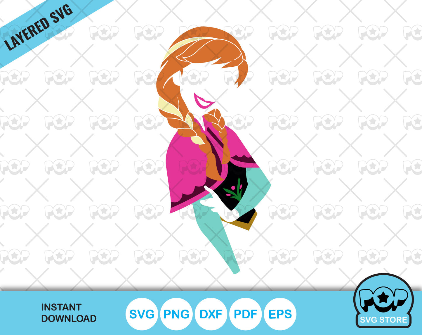 Princess Anna clipart, SVG cutting files for cricut silhouette, SVG, PNG, DXF, instant download