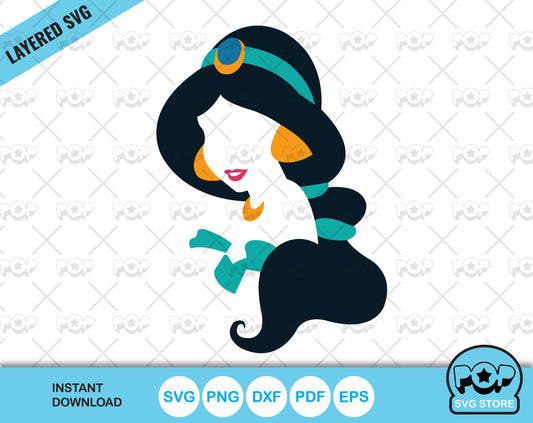 Princess Jasmine clipart, Jasmine SVG cutting files for cricut silhouette, SVG, PNG, DXF, instant download