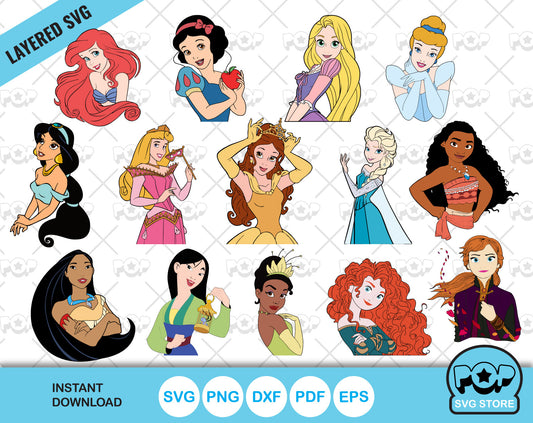 Fairytale Princesses cliparts bundle, SVG cutting files for cricut / silhouette, instant download