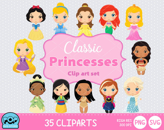 Cute Princess clipart set, Disney Princess clip art for decoration, scrapbooking, instant download