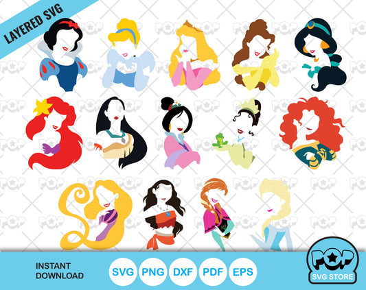 Fairytale Princesses clipart set, SVG cutting files for Cricut Silhouette, PNG DXF, instant download