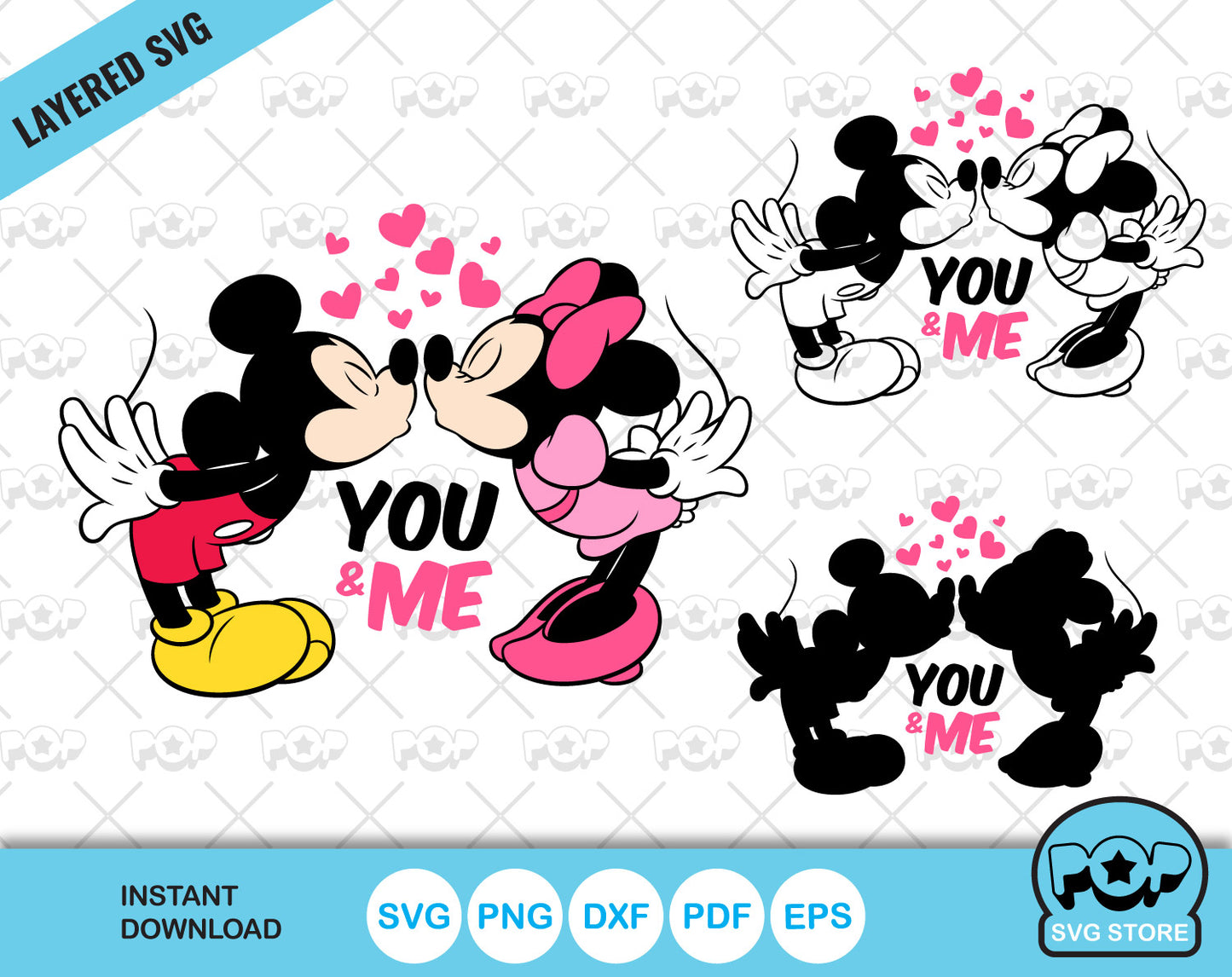 Mickey and Minnie Valentine's Day clipart, SVG cut files for Cricut / Silhouette, instant download