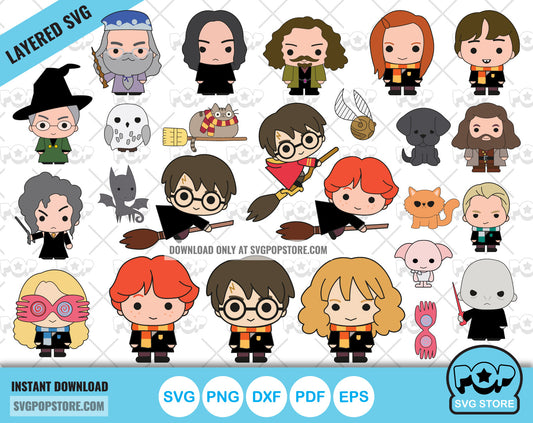 Chibi Harry Potter clipart set, Harry Potter SVG cut files for Cricut / Silhouette, PNG N1