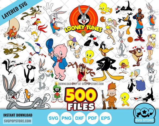 Looney Tunes Big Bundle 500 clipart files, SVG cut files for Cricut / Silhouette, Bugs Bunny PNG files N1