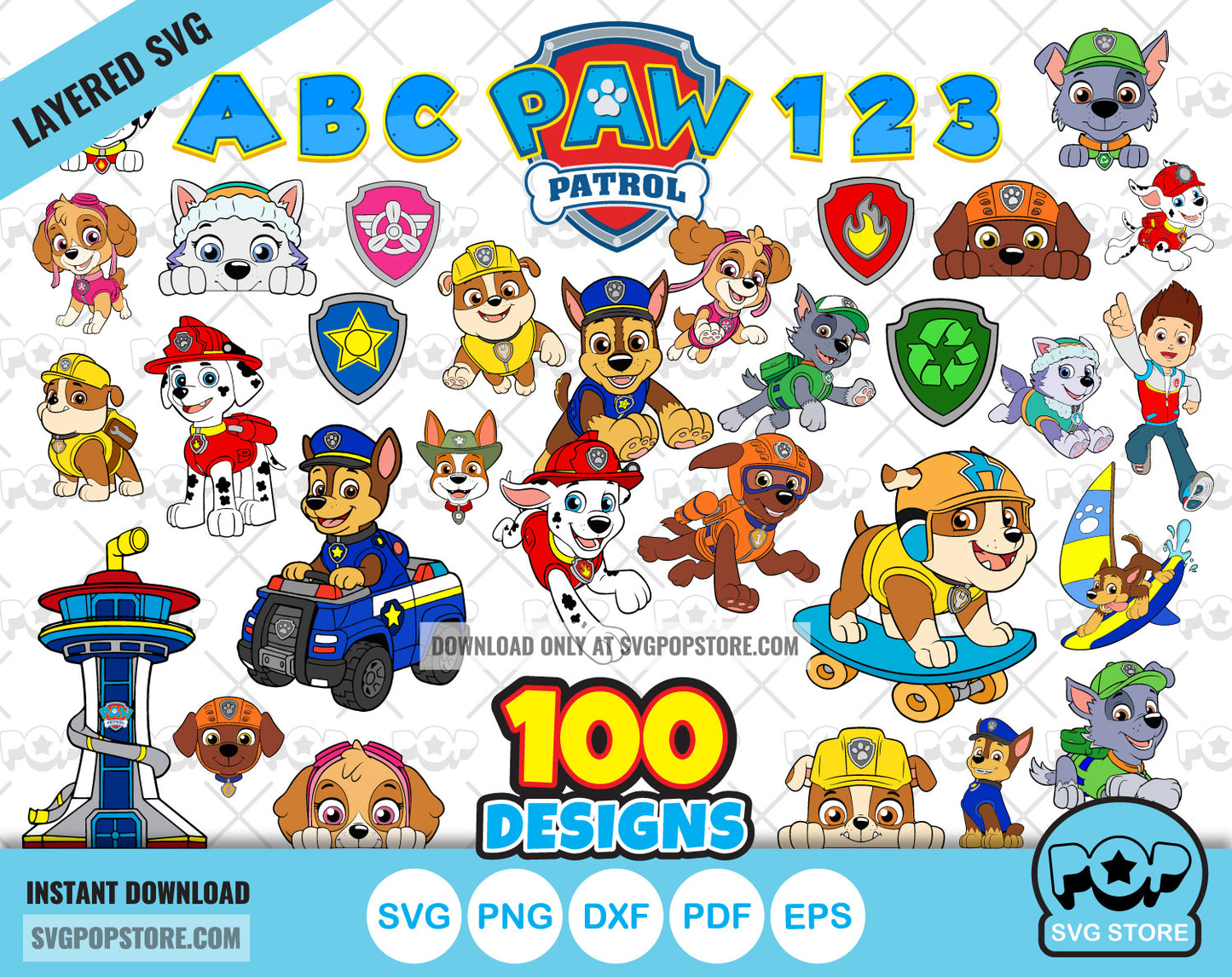 Paw Patrol 100 cliparts bundle, SVG cut files for Cricut / Silhouette, SVG, PNG, DXF N1