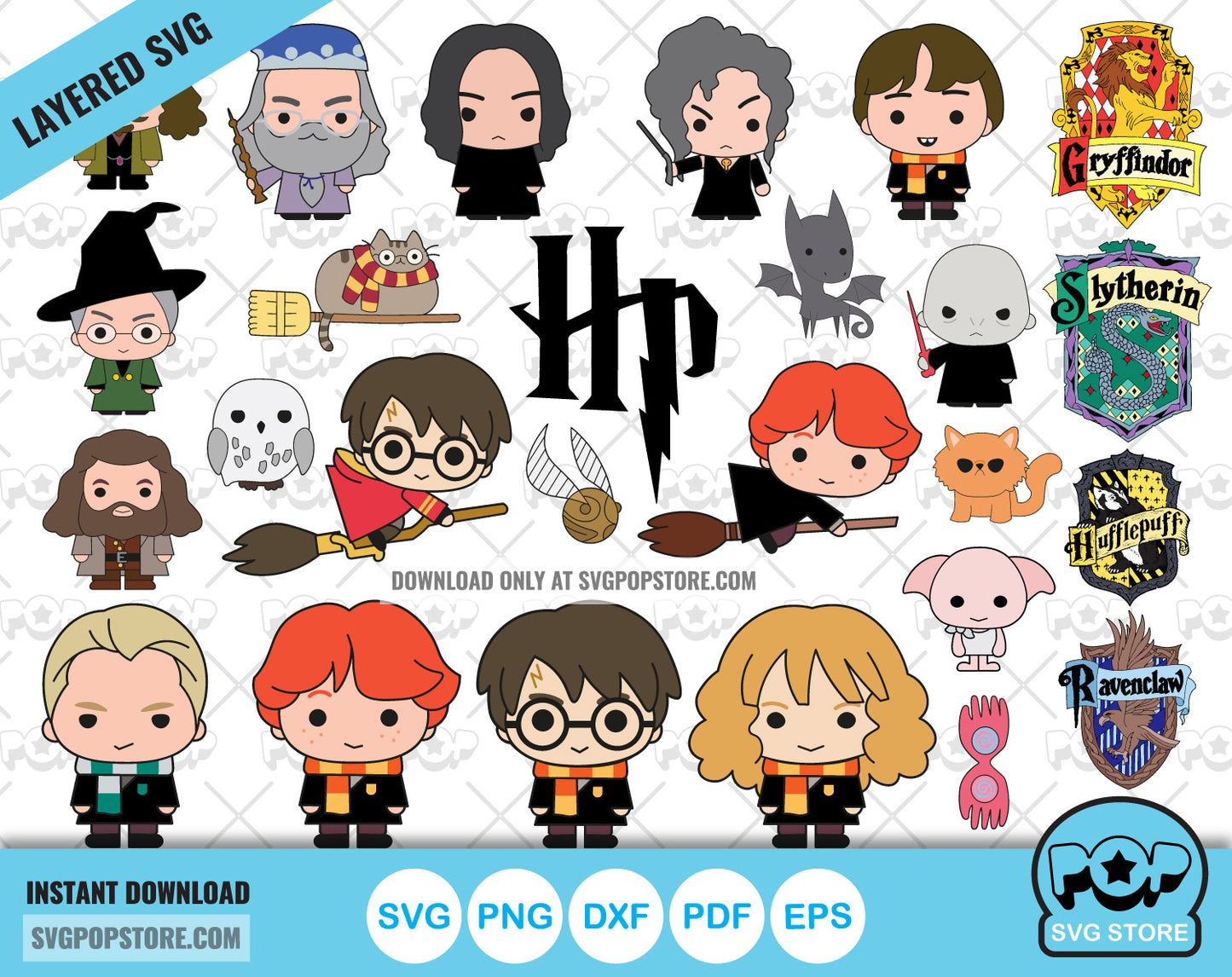 Harry Potter clipart set, wizard SVG cut files for Cricut / Silhouette, chibi Harry Potter PNG N2