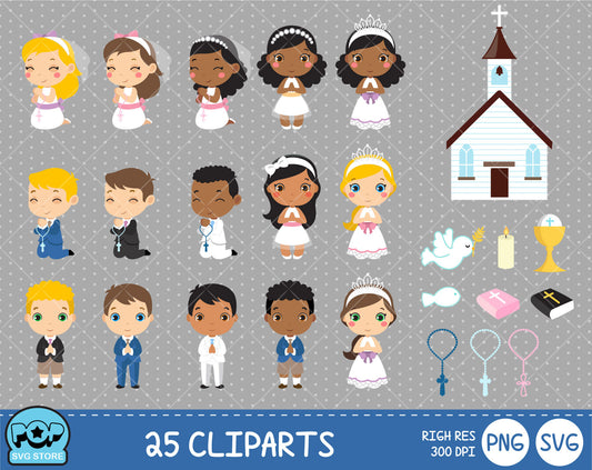 First Communion clipart set, Digital clip art for decoration, scrapbooking, PNG, SVG, instant download