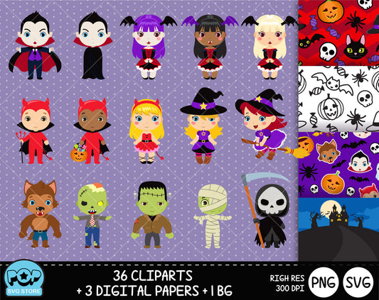 Cute Halloween clipart set, Digital clip art for decoration, scrapbooking, PNG, SVG, instant download