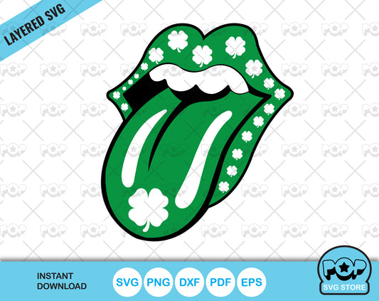 Lips and Tongue St. Patricks Day vector clipart, SVG cutting files for cricut silhouette, SVG, PNG, DXF, instant download
