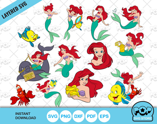 The Little Mermaid clipart bundle, SVG cutting files for cricut silhouette, SVG, PNG, DXF, instant download