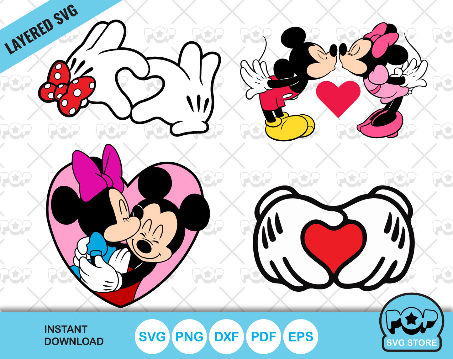 Mickey and Minnie Valentine's Day clipart, SVG cut files for Cricut / Silhouette, instant download