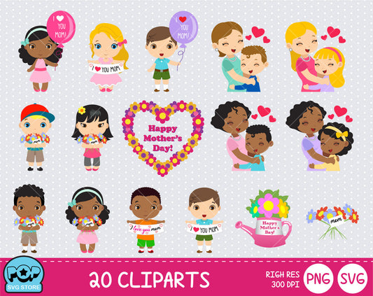 Mother's Day clipart set, Digital clip art for decoration, scrapbooking, PNG, SVG, instant download