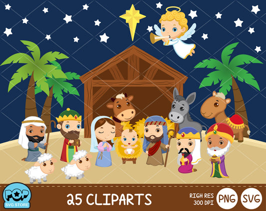 Cute Nativity clipart set, Digital clip art for decoration, scrapbooking, PNG, SVG, instant download