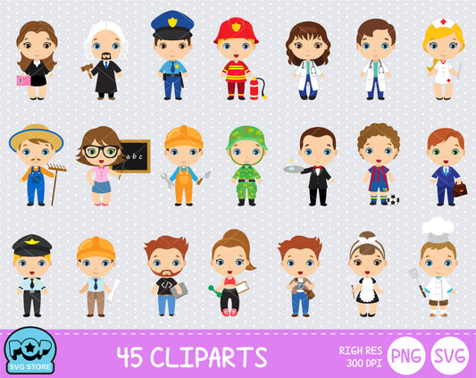 Cute Professions clipart set, Digital clip art for decoration, scrapbooking, PNG, SVG, instant download