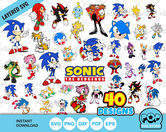 Sonic The Hedgehog 40 cliparts bundle, SVG cut files for Cricut / Silhouette, instant download