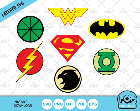 DC Superheroes logos clipart, SVG cutting files for cricut silhouette, SVG, PNG, DXF, instant download