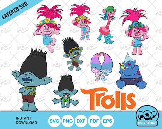 Trolls clipart bundle, Trolls SVG cut files for Cricut / Silhouette, SVG, PNG, DXF, instant download