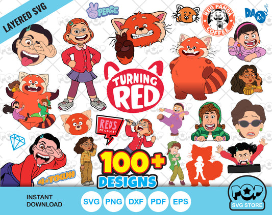 Turning Red 100+ cliparts bundle, Mei Lee SVG cutting files for Cricut / Silhouette, SVG, PNG, DXF, instant download