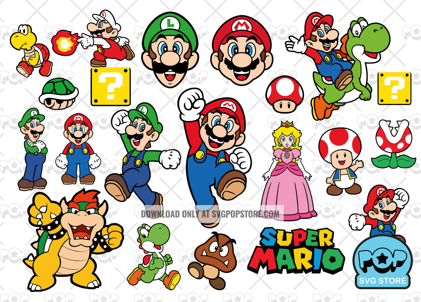 Super Mario clipart set, Mario Bros SVG cutting files for Cricut / Silhouette, instant download