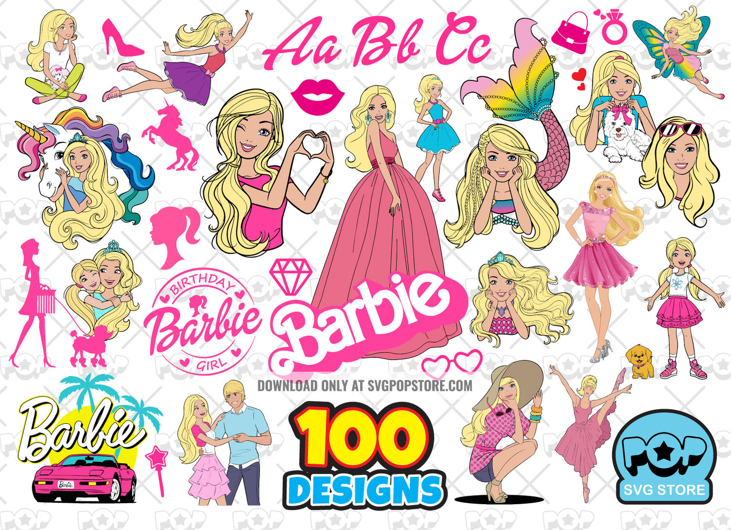 Barbie 100 cliparts bundle + alphabet, Barbie svg cut files for Cricut / Silhouette, Barbie PNG  N1