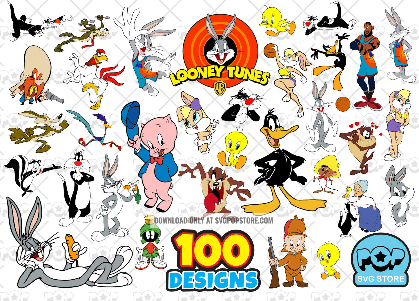 Looney Tunes 100 cliparts bundle, Bugs Bunny SVG cut files for Cricut / Silhouette, PNG, DXF N1