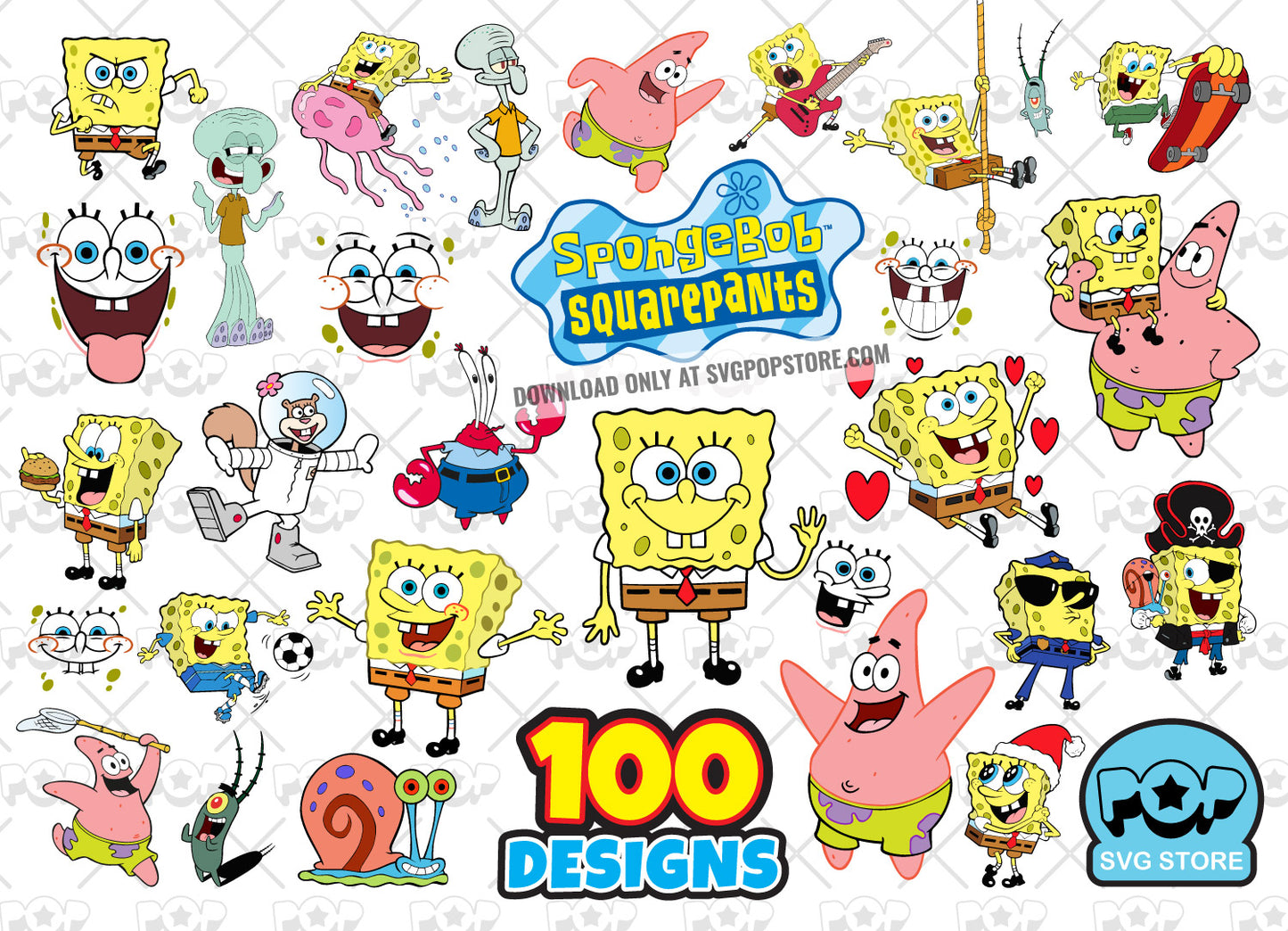 Spongebob Squarepants 100 cliparts bundle, SpongeBob svg cut files for Cricut / Silhouette, Spongebob png N1
