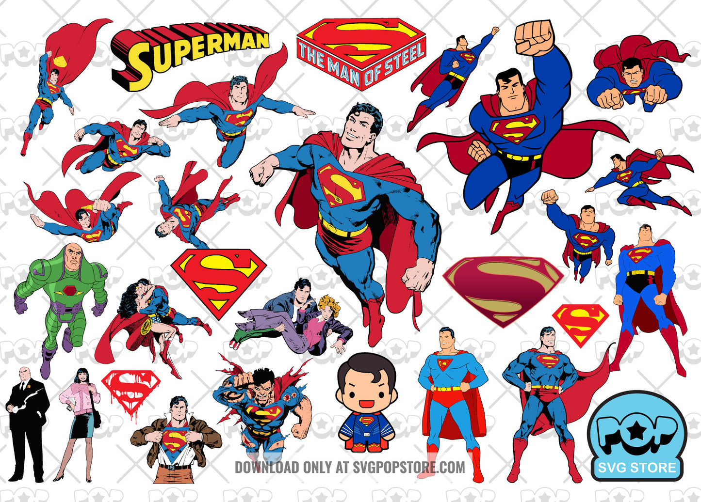 Superman 50 cliparts bundle, Superman SVG cut files for Cricut / Silhouette, PNG, DXF N1
