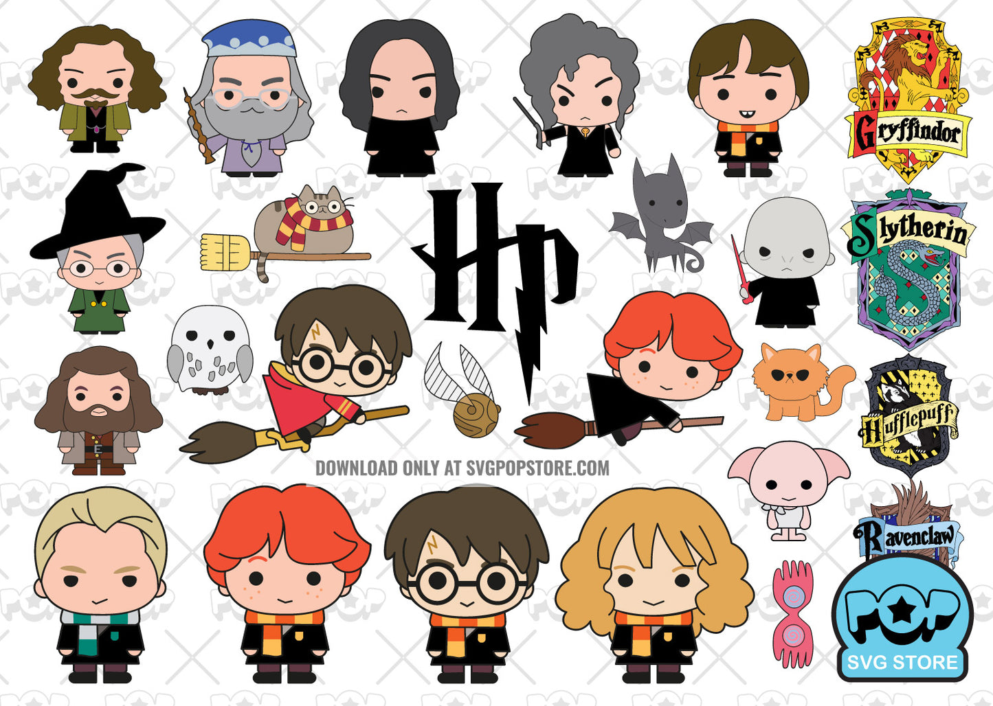 Harry Potter clipart set, wizard SVG cut files for Cricut / Silhouette, chibi Harry Potter PNG N2