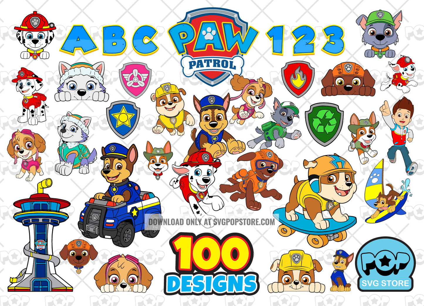 Paw Patrol 100 cliparts bundle, SVG cut files for Cricut / Silhouette, SVG, PNG, DXF N1