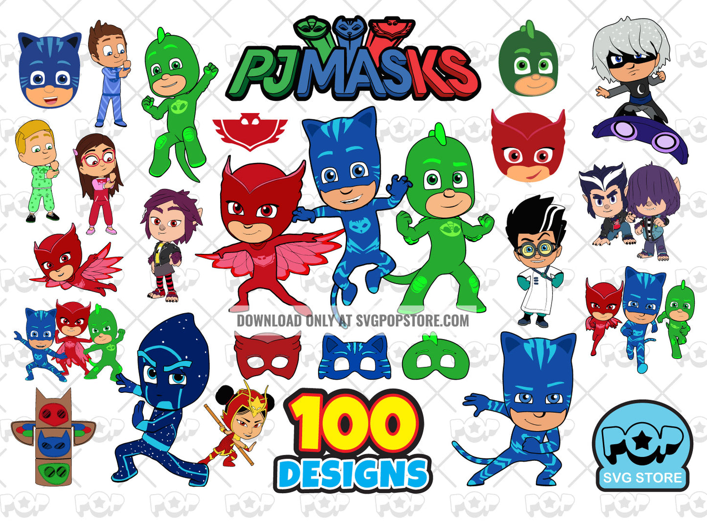 PJ Masks 100 cliparts bundle, PJ Masks SVG cut files for Cricut / Silhouette, PNG, DXF N1