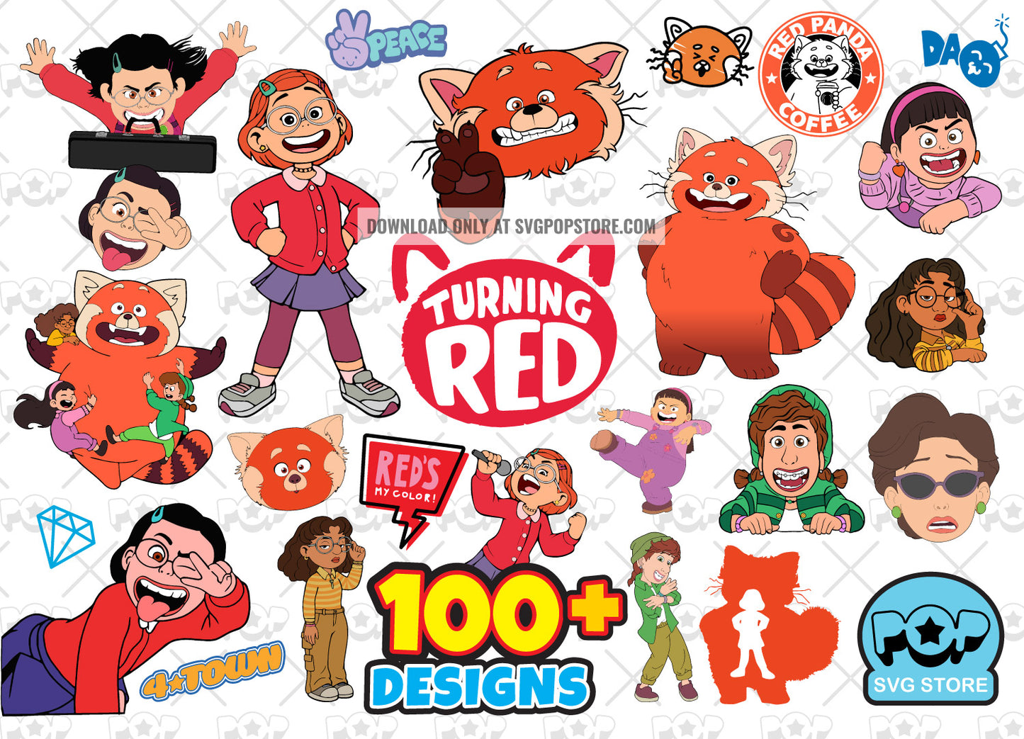 Turning Red 100+ cliparts bundle, Mei Lee SVG cutting files for Cricut / Silhouette, SVG, PNG, DXF, instant download