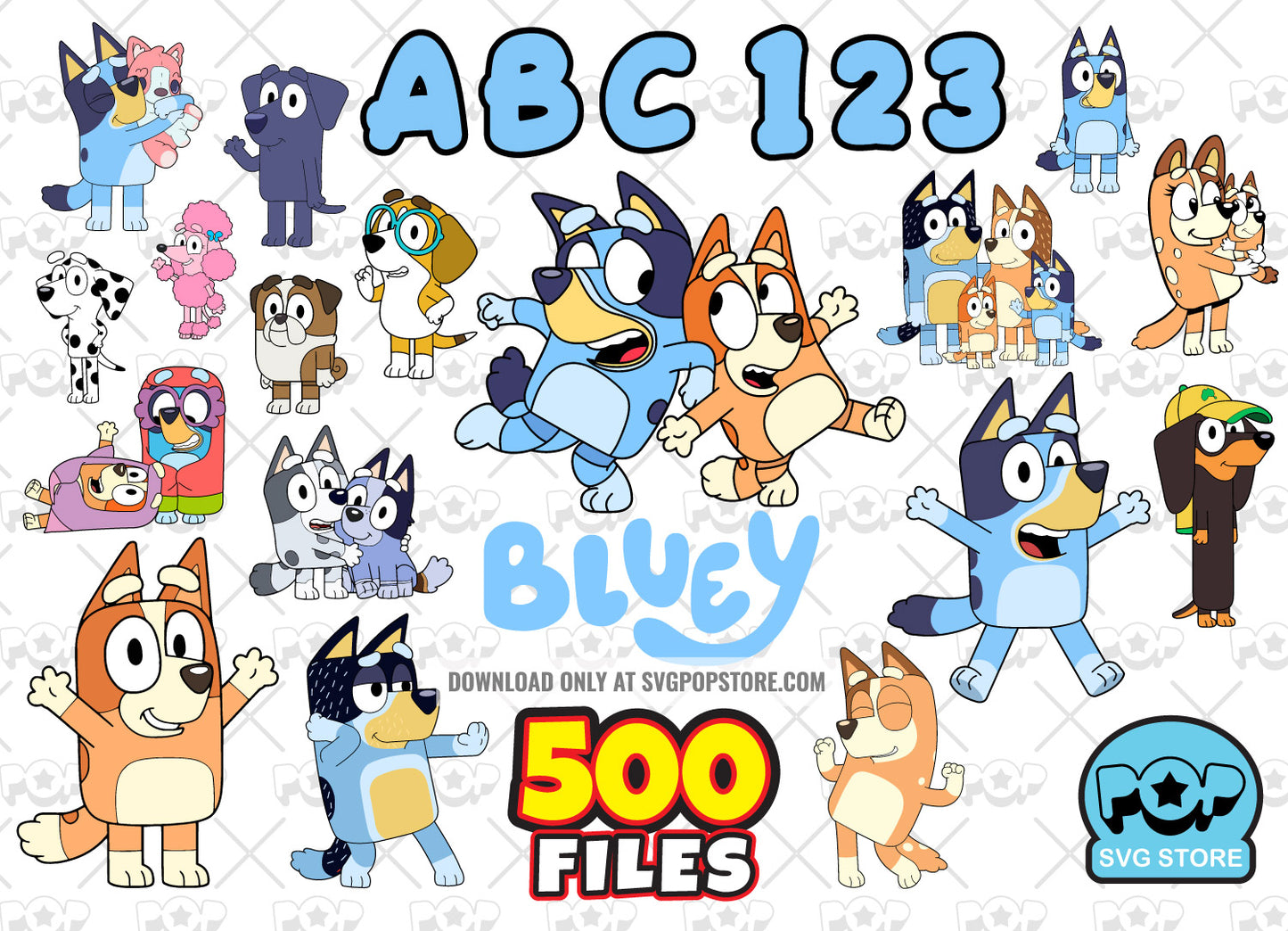 Bluey Big Bundle 500 clipart files + alphabet, Bluey SVG cut files for Cricut / Silhouette, Bluey PNG N1