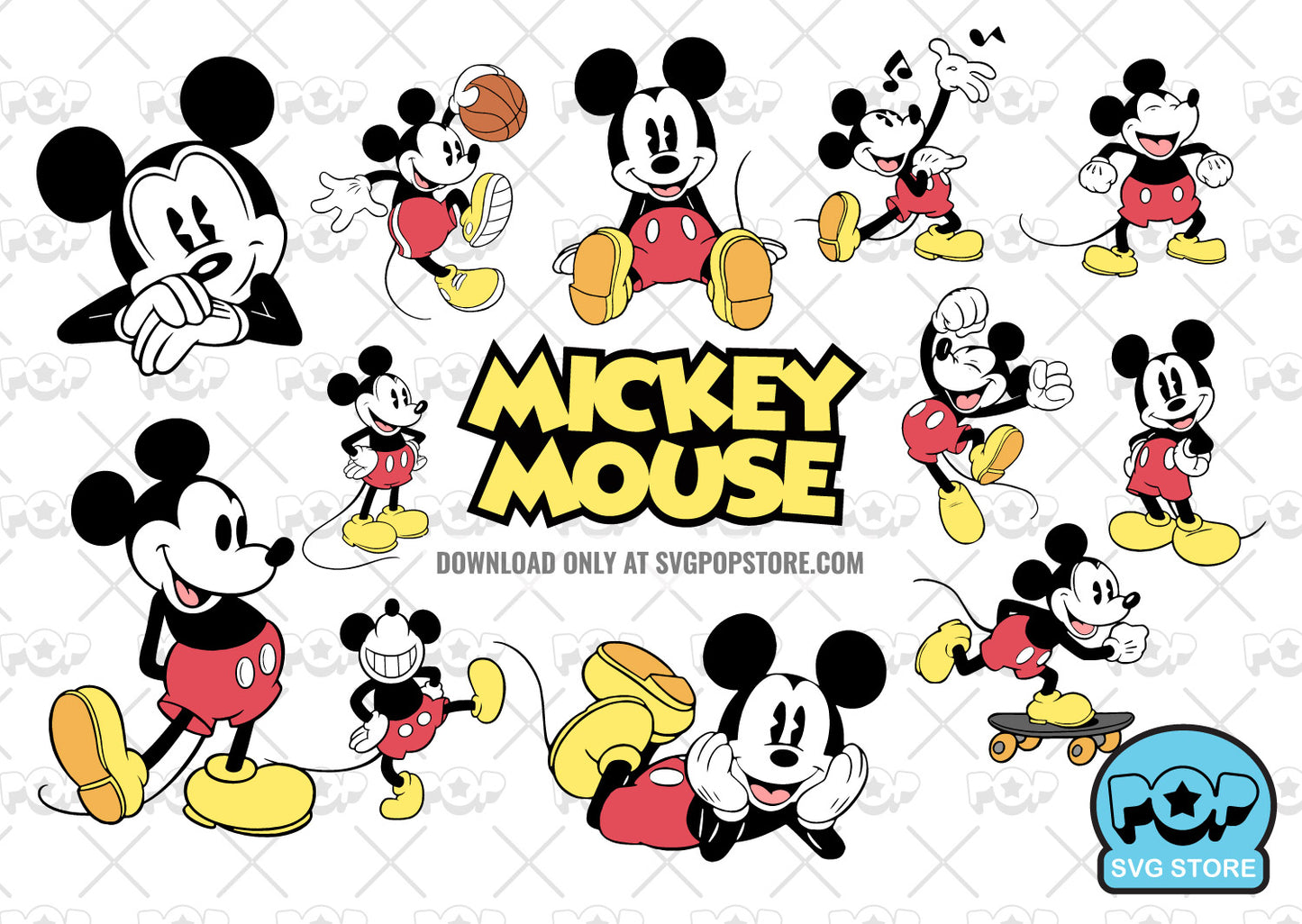 Classic Mickey Mouse clipart set, Mickey svg cut files for Cricut / Silhouette, Mickey Mouse png N1
