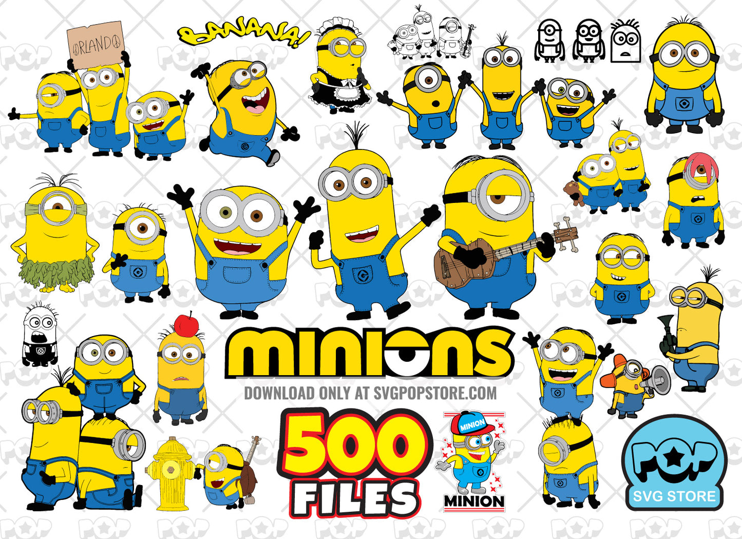 Minions Big Bundle 500 clipart files, Minions SVG cut files for Cricut / Silhouette, PNG files N1