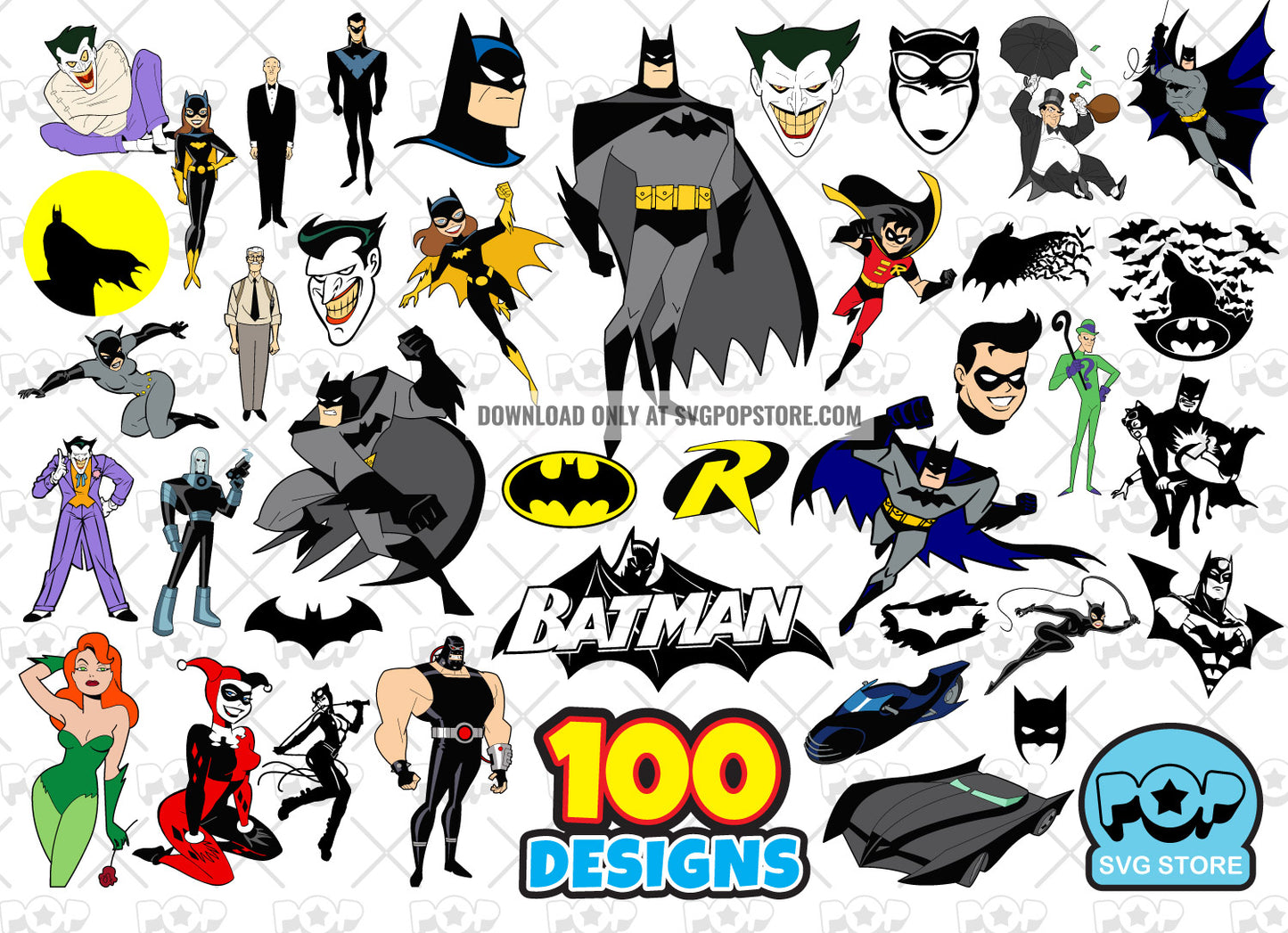 Batman 100 cliparts bundle, Batman SVG cut files for Cricut / Silhouette, PNG, DXF N1